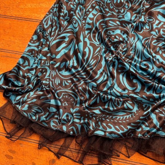 Ruby Rox Strapless Ruched Dress Blue Black Damask Tulle Skirt Size L Y2K cutie - Picture 2 of 7